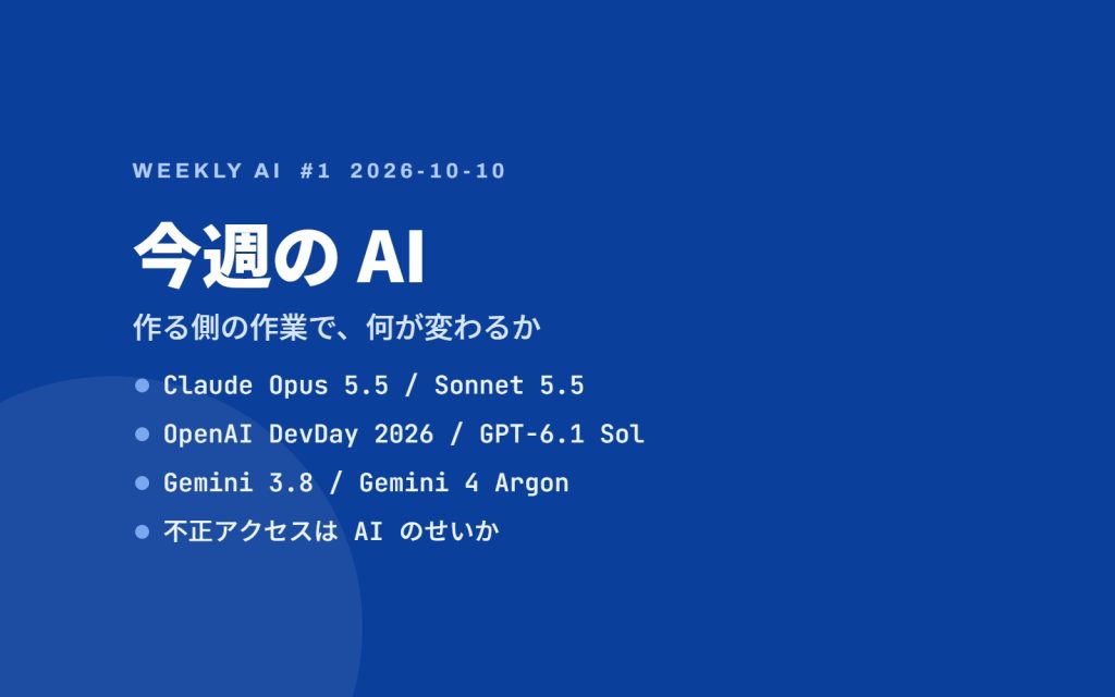 今週の AI：Opus 5.5 と GPT-6.1 Sol で何が変わるのか